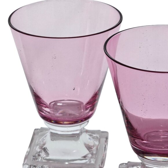 3 Retro Pink Cordial Glasses 3.25" square foot schnapps glass MCM barware - Picture 5 of 8